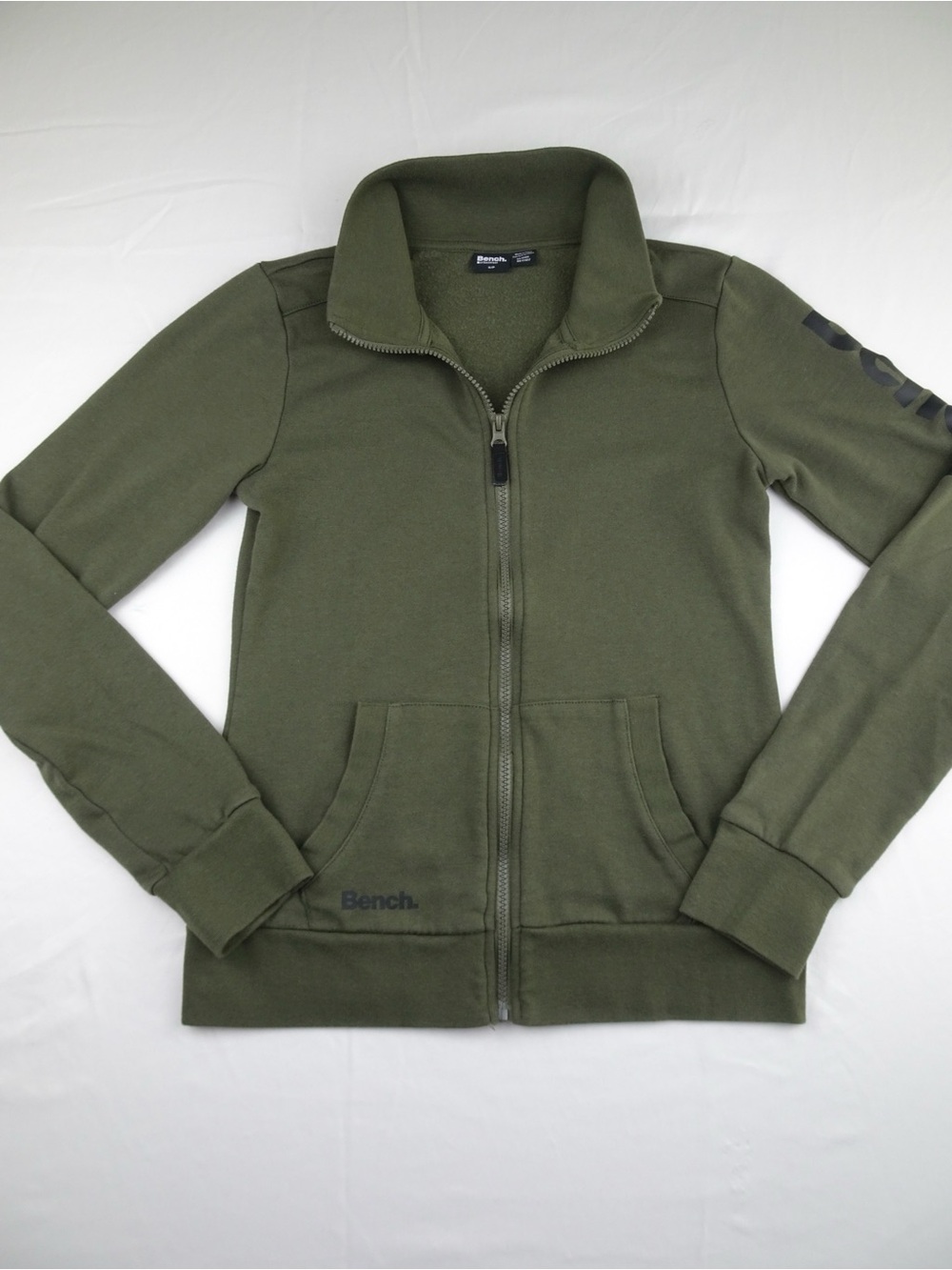 Bench Olive Green Full-Zip Jacket Track Athleisure Gorpcore Sporty Fleece Small